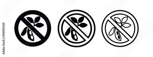 No Soy Allergen Warning Icon Set for Dietary Restrictions and Food Labels