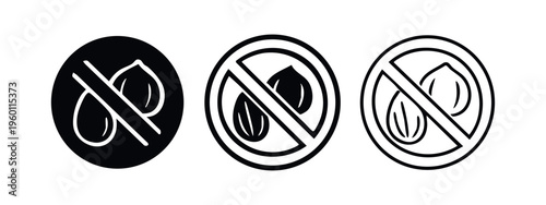 No Nuts Allergen Warning Icon Set for Dietary Restrictions and Food Labels