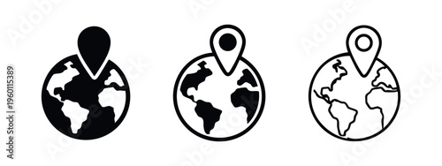 Globe and location pin icons for global navigation and place marking on maps