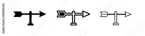 Weathervane Arrow Icon Set: Solid, Bold Line, and Thin Line Variations for Wind Direction