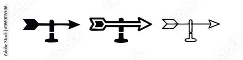 Weathervane Wind Direction Arrow Icons in Three Styles: Solid, Outline, and Bold Line