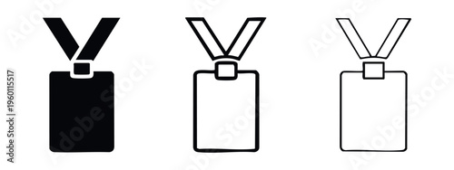 ID Badge with Lanyard Icon Set. Identification Card Holder Silhouette, Outline, and Line Style Symbol.