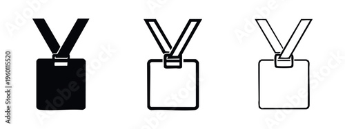 ID Badge with Lanyard Icon Set. Identification Card Holder Silhouette, Outline, and Line Style Symbol.