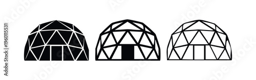 Geodesic Dome Icons Set - Architectural Sphere Structure Abstract Geometric Symbols