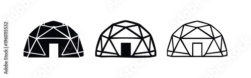 Geodesic Dome with Door Icon Set - Futuristic Structure Modern Architectural Symbols