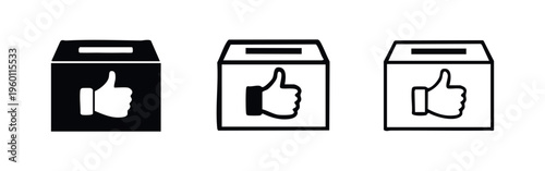 Vote Box Thumbs Up Icon Set - Approval Ballot Box and Like Feedback Symbols