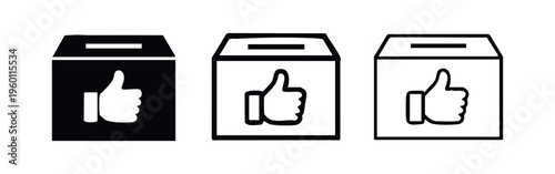 Vote Box Thumbs Up Icon Set - Approval Ballot Box and Like Feedback Symbols