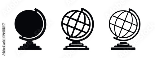 World Globe Grid Icons Set - Earth Map Sphere Global Navigation Symbols