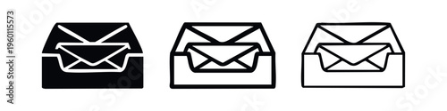 Inbox mail message tray icon set. Email communication and office organization.