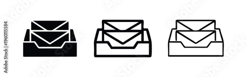 Email inbox with new message icon set. Digital communication and mail service.