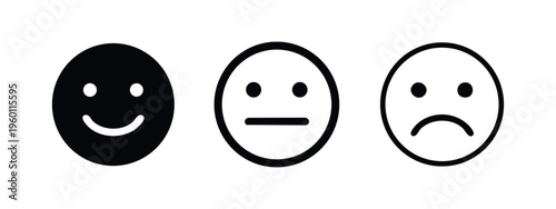 Customer feedback emoji icon set. Satisfaction, neutral, and dissatisfaction ratings.