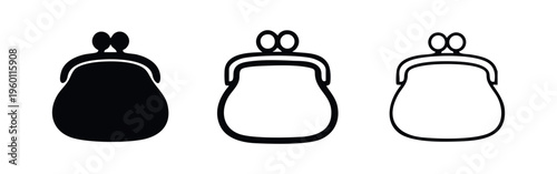 Vintage Style Coin Purse Icons Collection for Finance and Shopping