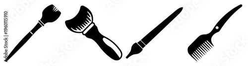 Set of black barber tools isolated on white background professional grooming kit haircut scissors comb razor clippers