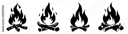 Cozy campfire flames illustration with marshmallow roasting and outdoor camping scene vector art