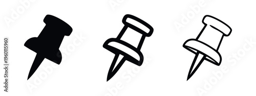 Pushpin and Thumbtack Icon Set in Various Styles