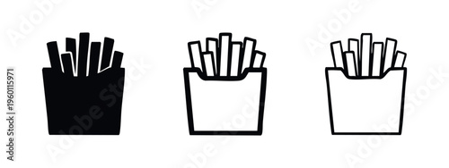 French Fries Icon Set in Fast Food Carton