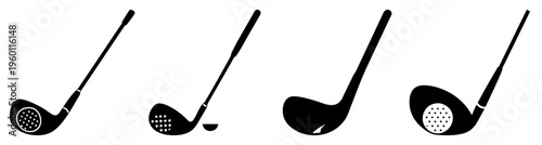 Set of four professional golf clubs isolated on white background for sports training and equipment collection