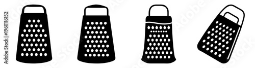 Set of four modern kitchen graters isolated on white background for cooking and food preparation tools