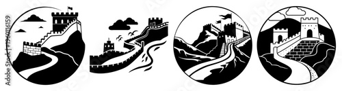 Silhouette sneakers walking journey travel adventure minimalist black white circular frame vector illustration