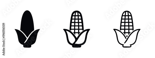Maize Cob Icon Set. Fresh Sweet Corn and Vegetable Symbol.