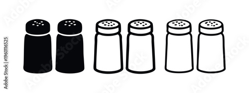 Salt and Pepper Shakers Icon Set. Kitchen Condiment and Seasoning Symbol.