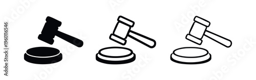 Gavel and Sound Block Icon Set. Justice, Law, and Auction Symbol.