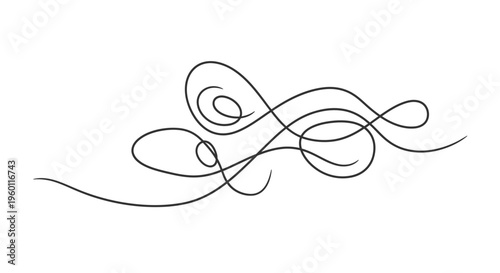 Graceful Abstract Flowing Swirl Line Art Ornament on Isolated White Background