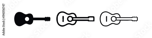 Horizontal Acoustic Guitar Icon Set - Musical Instrument and Music Vector Illustration