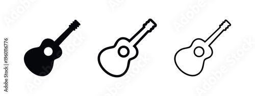 Diagonal Acoustic Guitar Icon Set - Musical Instrument and Performance Vector Art