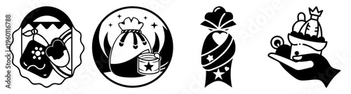 Vintage travel souvenirs collection icons set with retro suitcase, camera, passport, hat and postcard flat design vector illustration