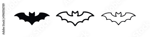 Bat Icon Set - Halloween, Nocturnal Animal, and Spooky Symbol Vector Illustration