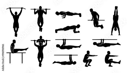 Calisthenics Silhouette Set – Bodyweight Training and Street Workout Exercise Icons