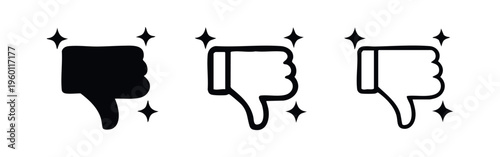 Thumbs down icon set with sparkles for dislike, disapproval, and negative feedback