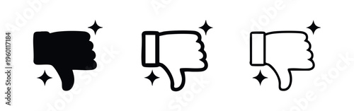 Thumbs down icon set with sparkles indicating disapproval and negative gesture