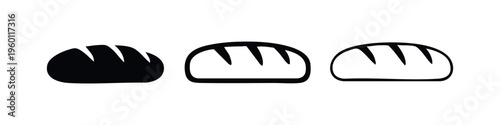 Loaf of Bread Icon Set, depicting freshly baked goods for bakery and food concepts in solid and outline variations