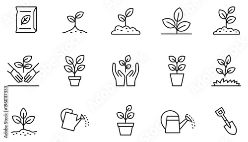 Discover the beauty of new beginnings with this sprouting seedlings line art, perfect for a modern environmental sustainability campaign or gardening guide