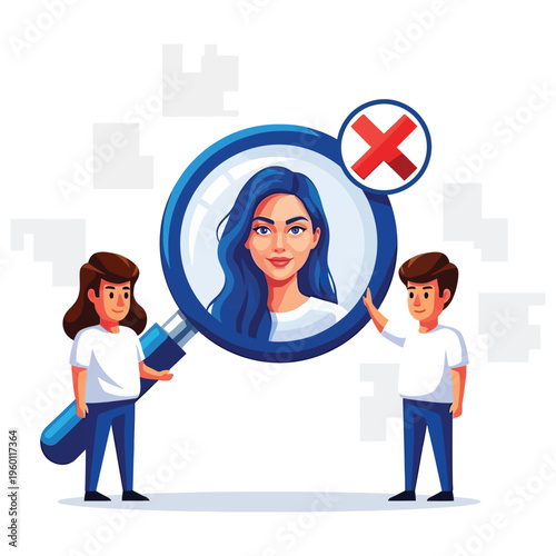 Illustration of people rejecting or removing a woman's image