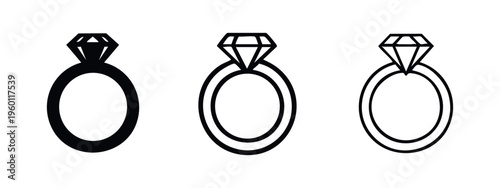 Diamond Ring Icon Set - Engagement, Marriage, and Luxury Jewelry Symbol