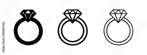 Diamond ring icons set. Engagement and wedding jewelry symbol, perfect for love, proposal, and luxury concepts.