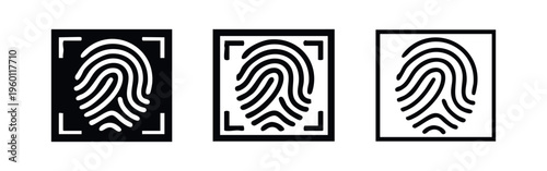 Fingerprint biometric scan icon set with solid and outline variations