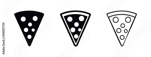 Pizza slice icon set with solid and outline designs
