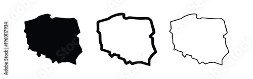 Poland Map Icons Set - Solid and Outline Silhouette Vector