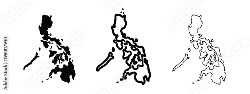 Philippines Map Icons Set - Solid and Outline Silhouette Vector