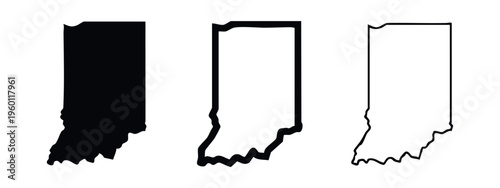Indiana State Map Icons Set - Solid and Outline Silhouette Vector