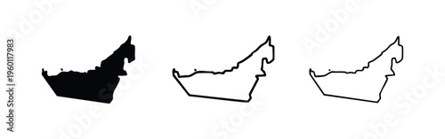 United Arab Emirates Map Icons Set - Solid and Outline Silhouette Vector
