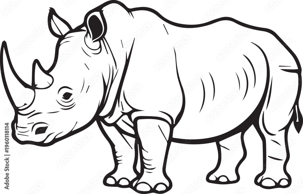 Fototapeta premium Black and white line art rhinoceros icon isolated on white background