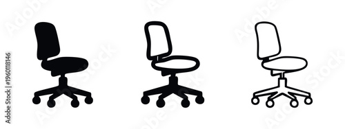 Ergonomic Office Chair Icon Set. Swivel Desk Chair Symbols for Workspace and Business.