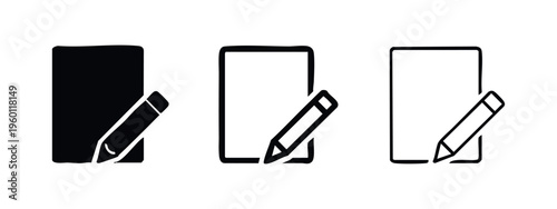 Edit Document and Pencil Icon Set. Write Note and Paper Symbols for Content Creation.