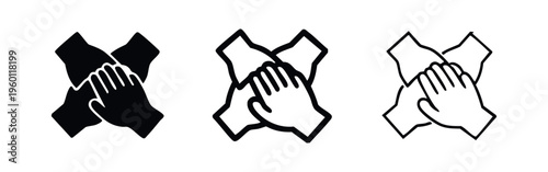 Teamwork and Collaboration Hands Icon Set. Unity Partnership and Togetherness Symbols.