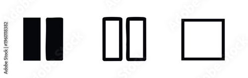 Media player control icons set. Pause, stop, and play button symbols for audio and video interfaces.